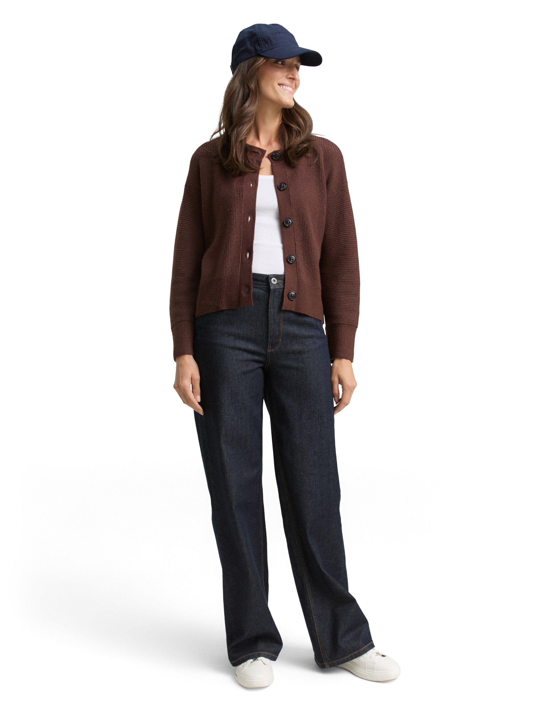 Oversize Strickjacke Damen Rundhals Knopfleiste