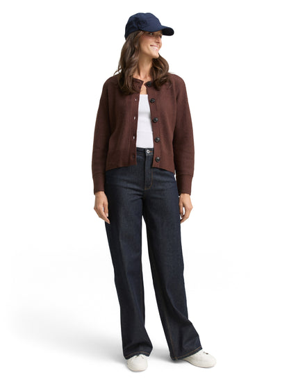 Oversize Strickjacke Damen Rundhals Knopfleiste