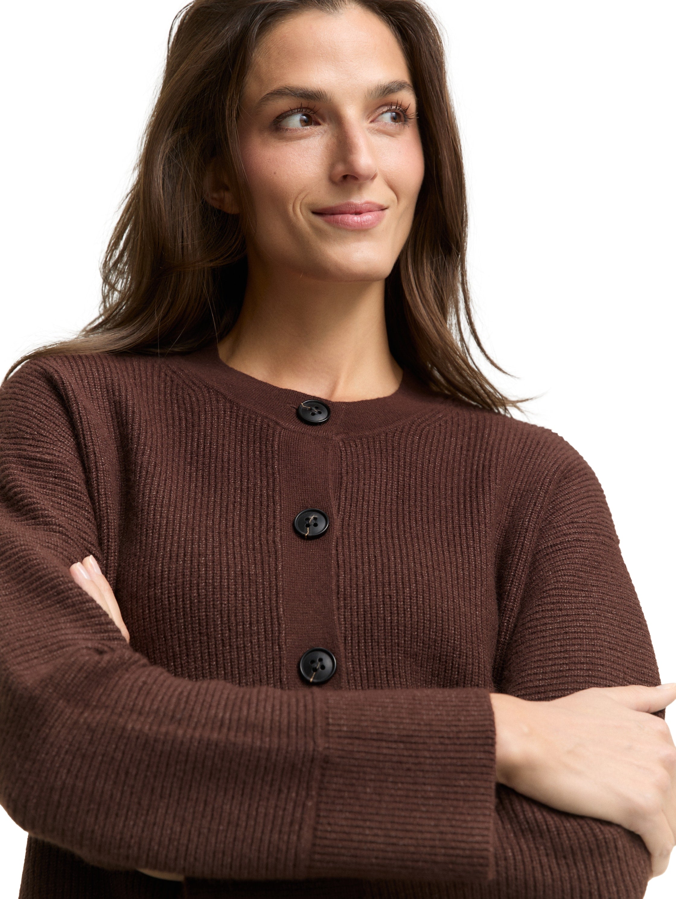 Oversize Strickjacke Damen Rundhals Knopfleiste