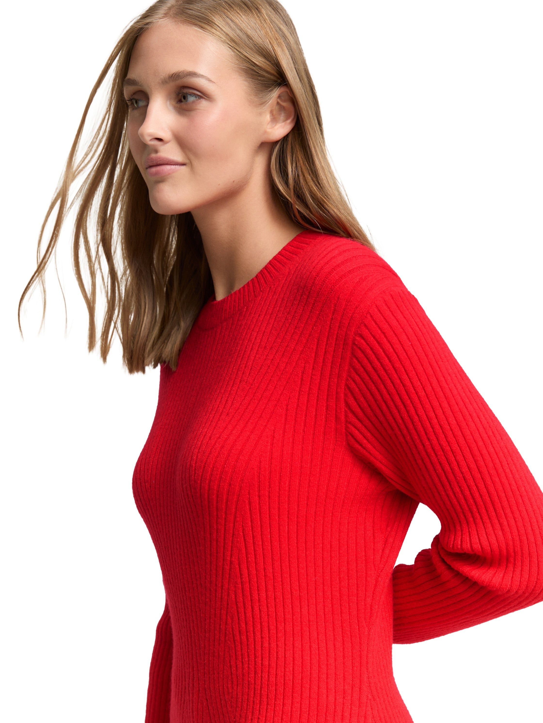 Tailliertes Strickkleid Damen Kurzarm Rippstruktur