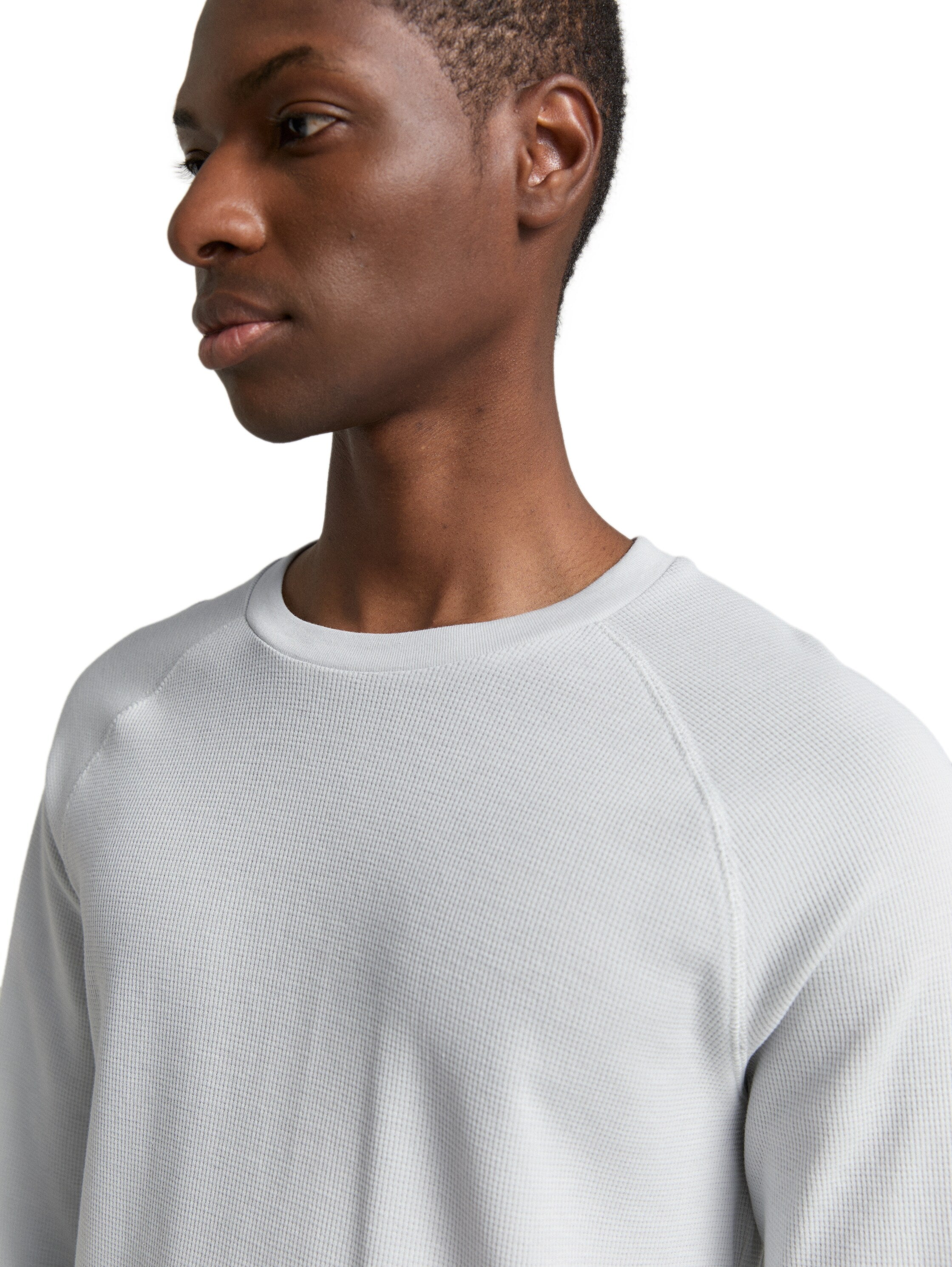 Tom Tailor Denim Herren Longsleeve Logo-Badge Waffel-Optik