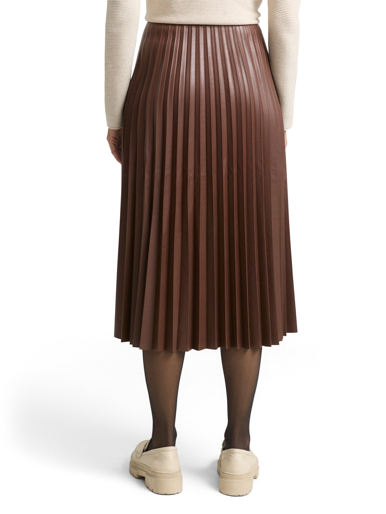 Tom Tailor Denim Female High Waist Midi-Rock aus Kunstleder mit Plissee-Falten