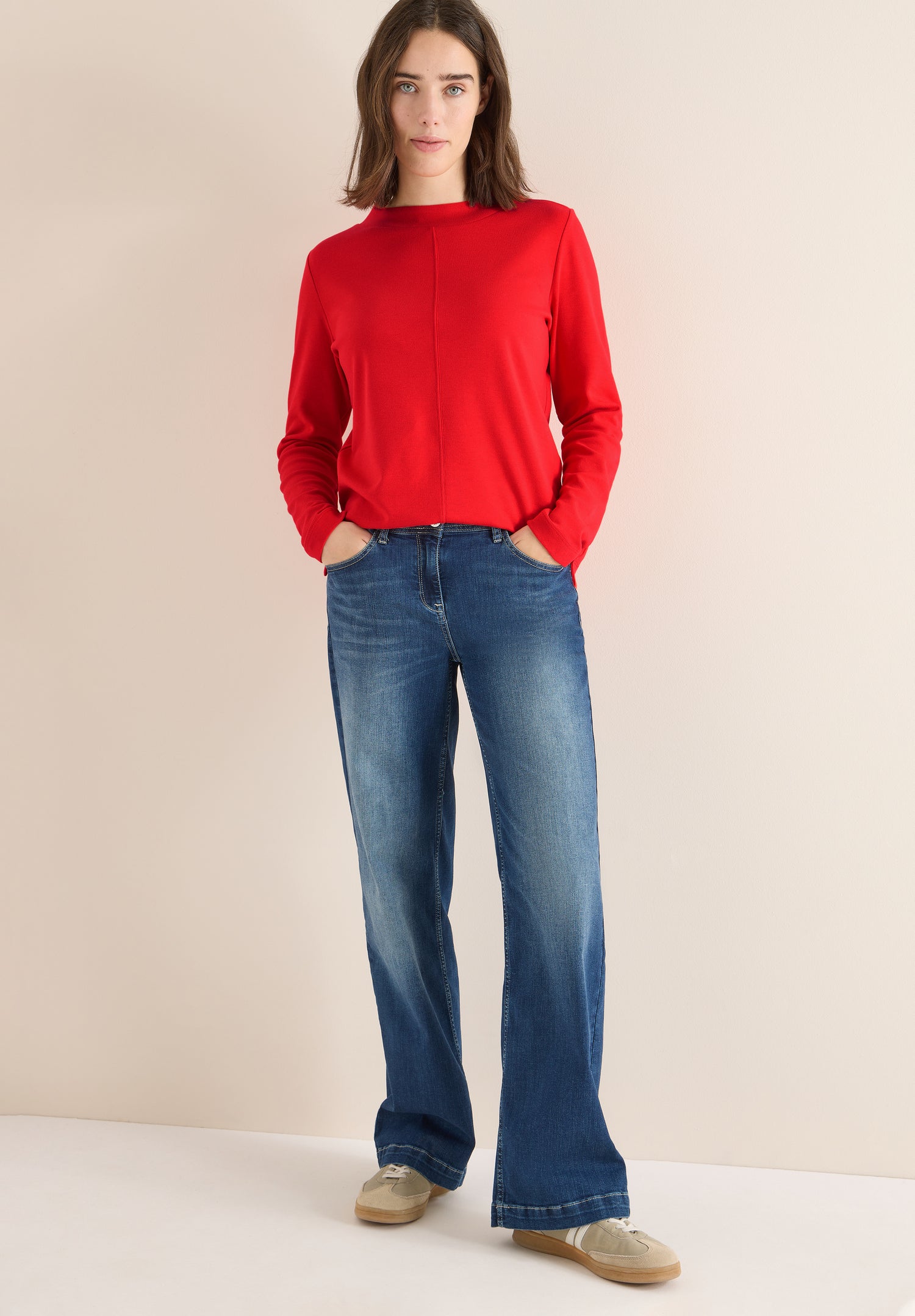 CECIL Damen Funnelneck Shirt Langarm Baumwolle Modal