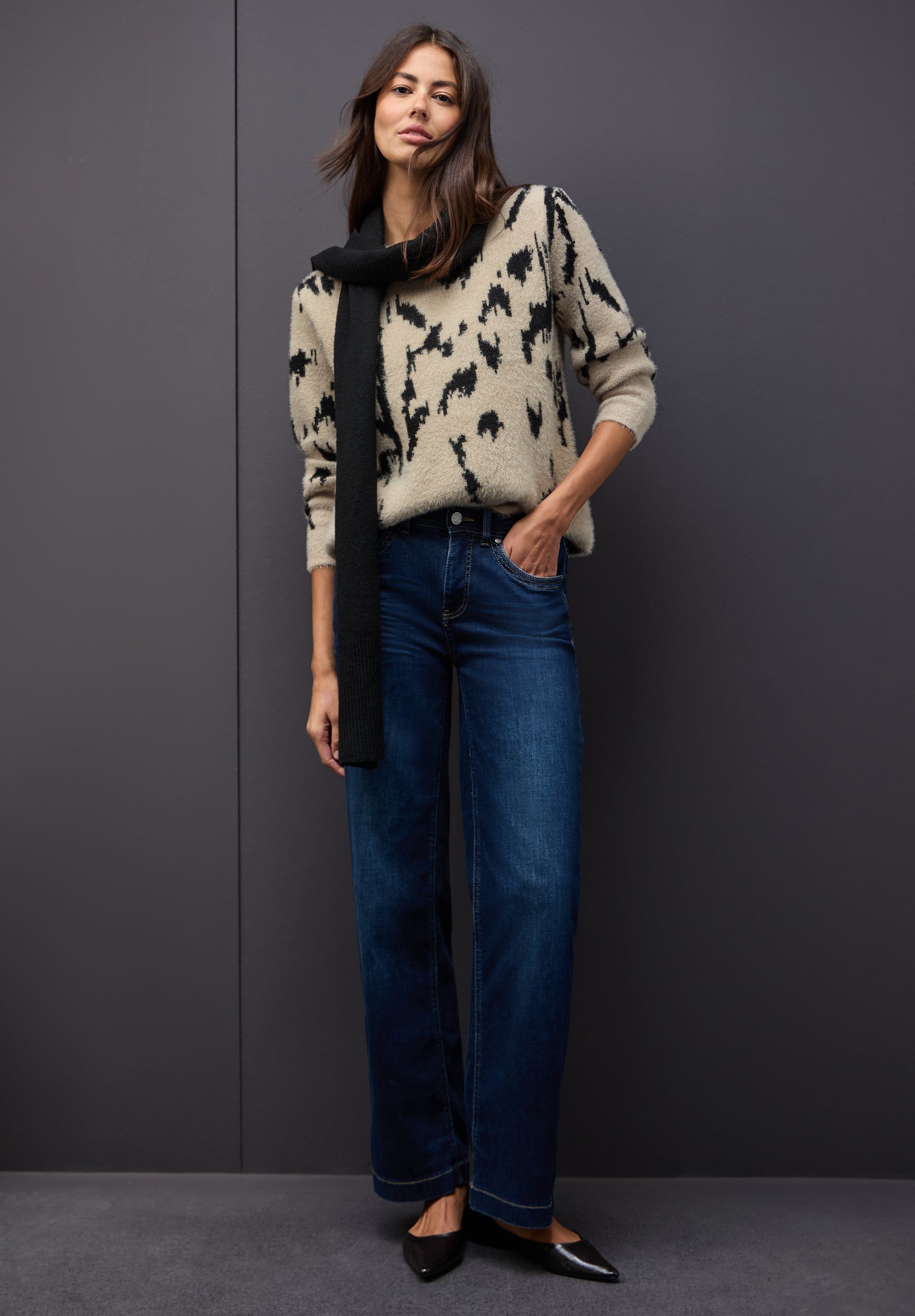 Street One Damen Pullover aus Federgarn mit grafischem Muster