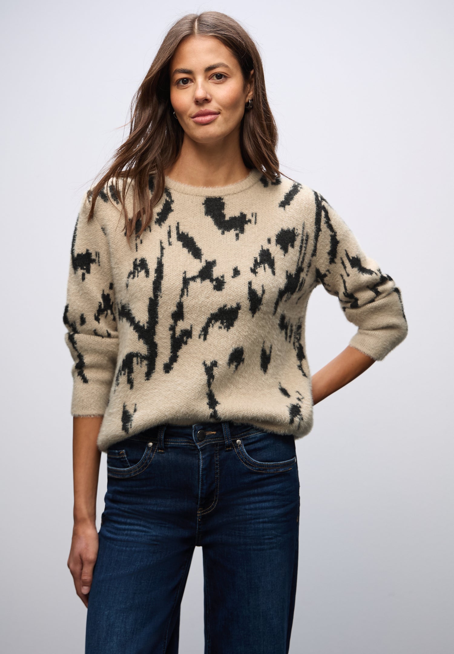 Street One Damen Pullover aus Federgarn mit grafischem Muster