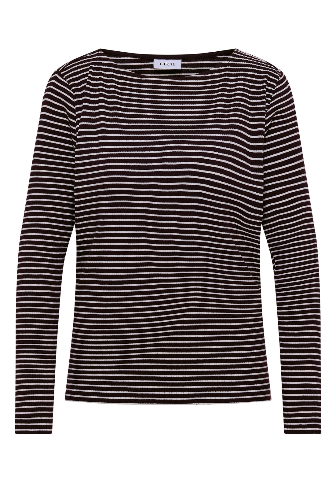 CECIL Damen Langarmshirt Gestreift U-Boot-Ausschnitt Rippstruktur Baumwolle Elasthan
