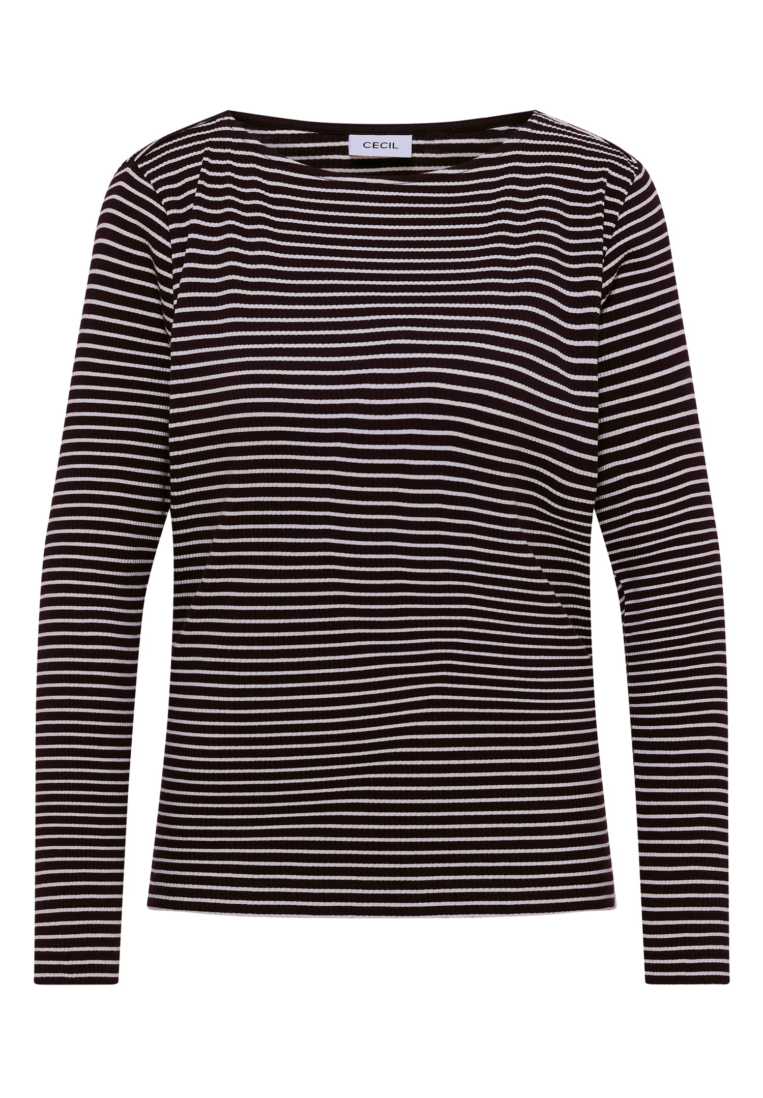 CECIL Damen Langarmshirt Gestreift U-Boot-Ausschnitt Rippstruktur Baumwolle Elasthan