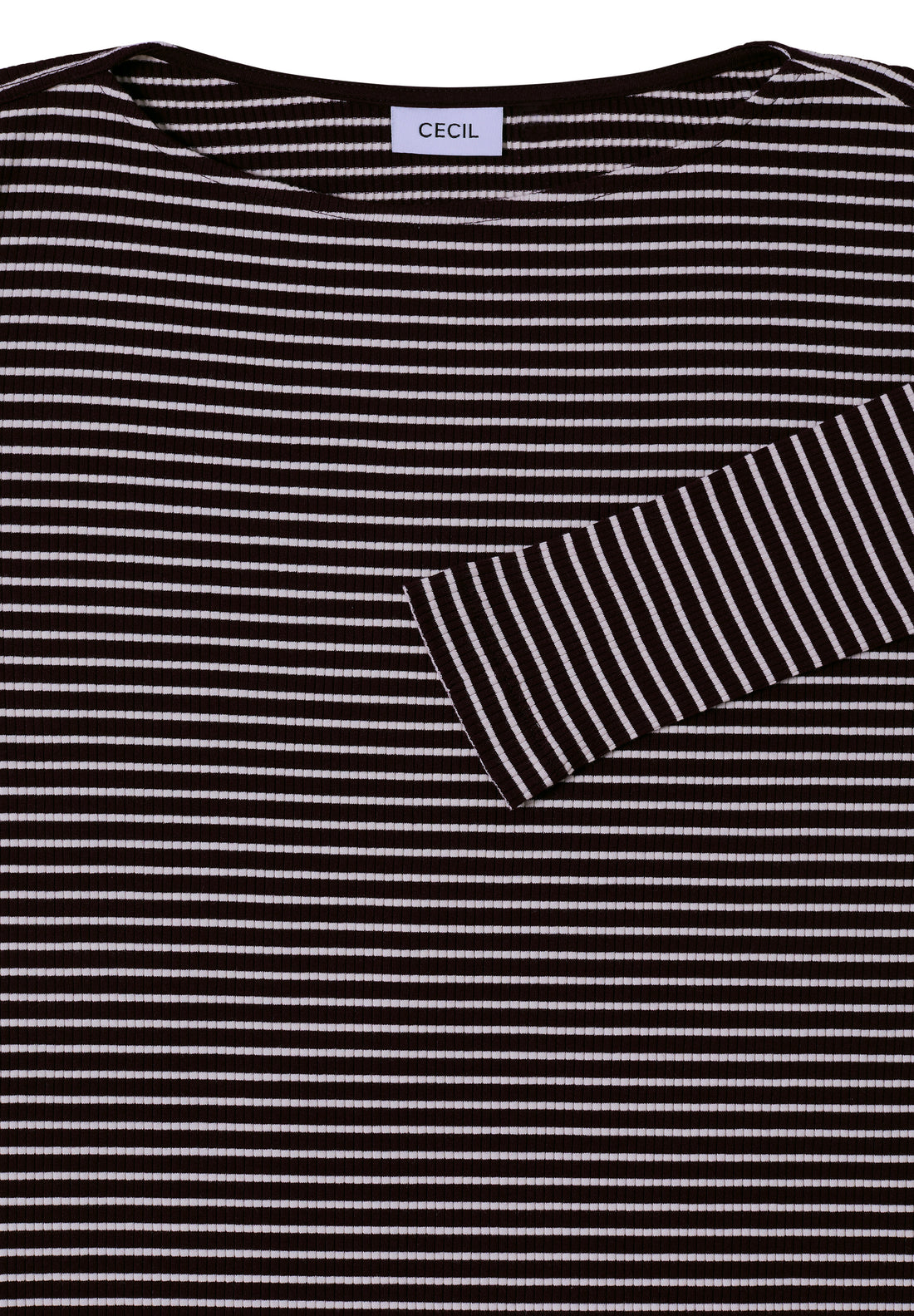 CECIL Damen Langarmshirt Gestreift U-Boot-Ausschnitt Rippstruktur Baumwolle Elasthan