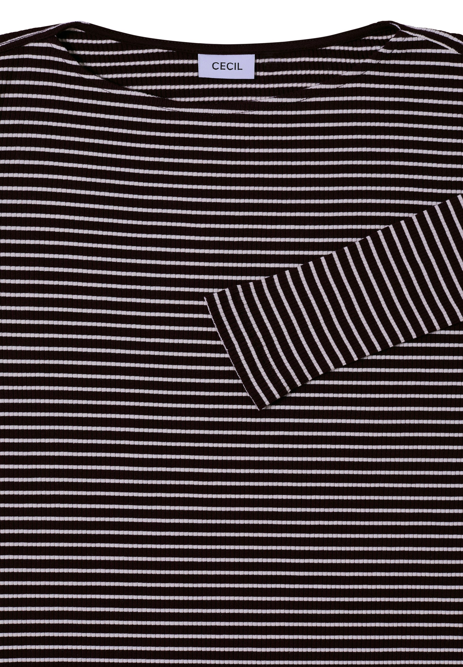 CECIL Damen Langarmshirt Gestreift U-Boot-Ausschnitt Rippstruktur Baumwolle Elasthan