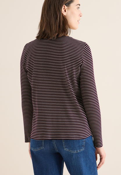 CECIL Damen Langarmshirt Gestreift U-Boot-Ausschnitt Rippstruktur Baumwolle Elasthan