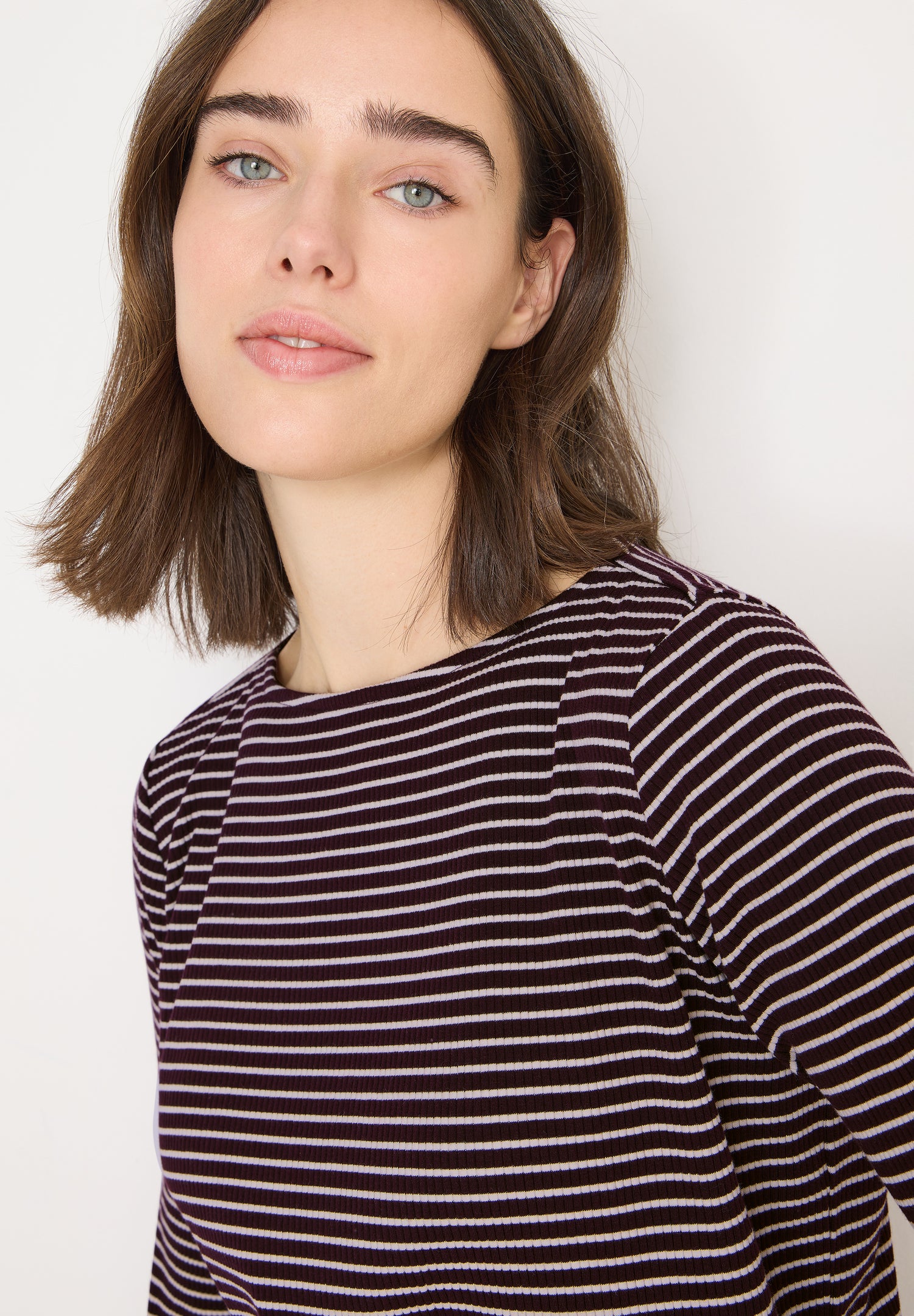 CECIL Damen Langarmshirt Gestreift U-Boot-Ausschnitt Rippstruktur Baumwolle Elasthan