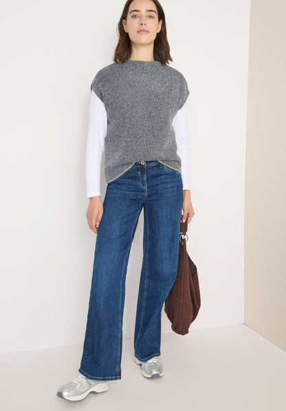 CECIL Damen Pullover Turtleneck ärmellos Two-Tone Federgarn