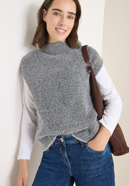 CECIL Damen Pullover Turtleneck ärmellos Two-Tone Federgarn