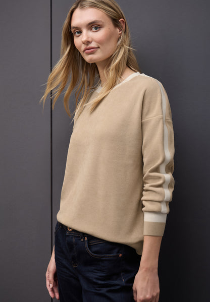 Street One Damen Strukturshirt Langarm U-Boot-Ausschnitt Sportive Rippdetails