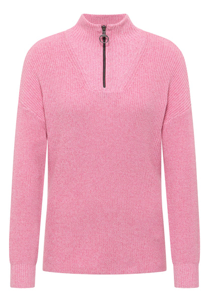 CECIL Damen Strickpullover Troyerkragen Baumwolle Langarm Seitliche Schlitze