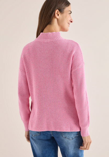 CECIL Damen Strickpullover Troyerkragen Baumwolle Langarm Seitliche Schlitze
