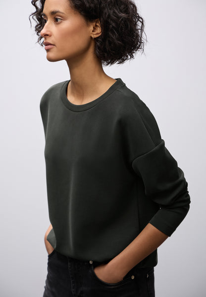 Street One Damen Langarmshirt Silk-Look Scuba Tunnelzug