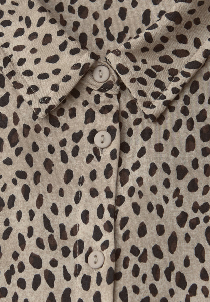 Street One Damen Tunika-Shirt Hemdkragen Leo-Print Modal Baumwolle