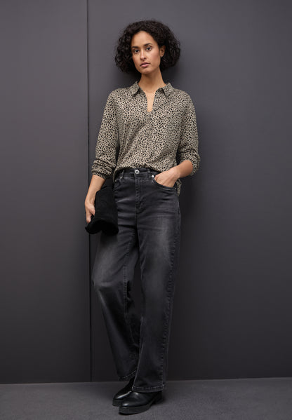 Street One Damen Tunika-Shirt Hemdkragen Leo-Print Modal Baumwolle