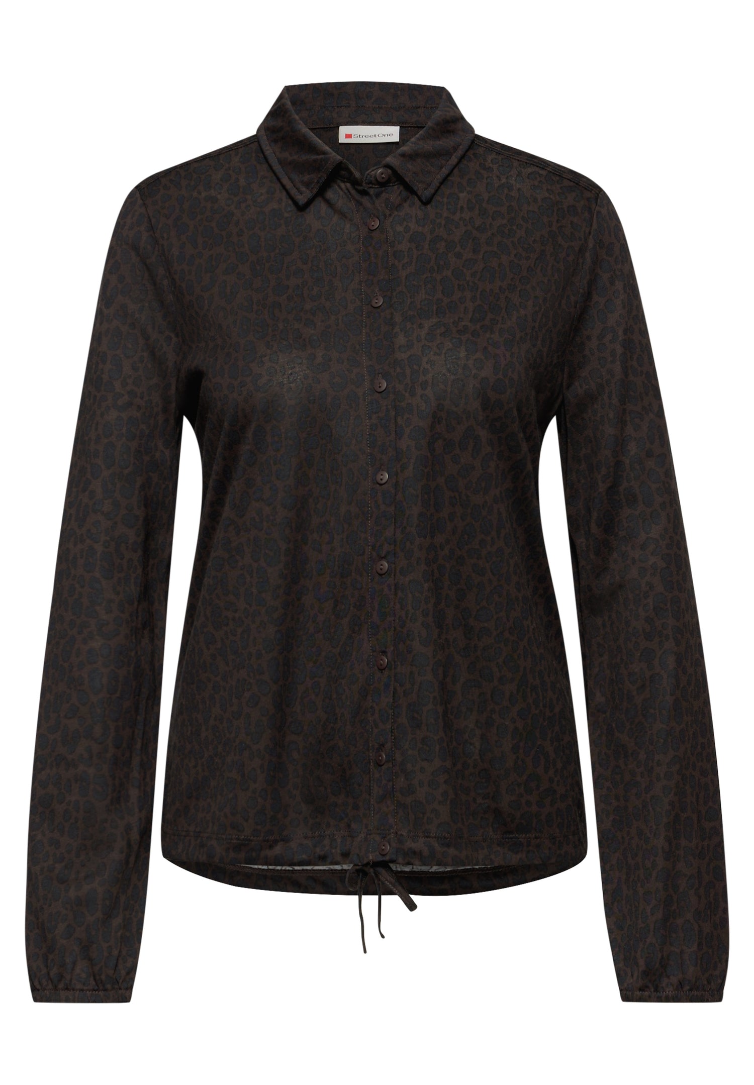 Street One Damen Tunika-Shirt Hemdkragen Leo-Print Modal Baumwolle