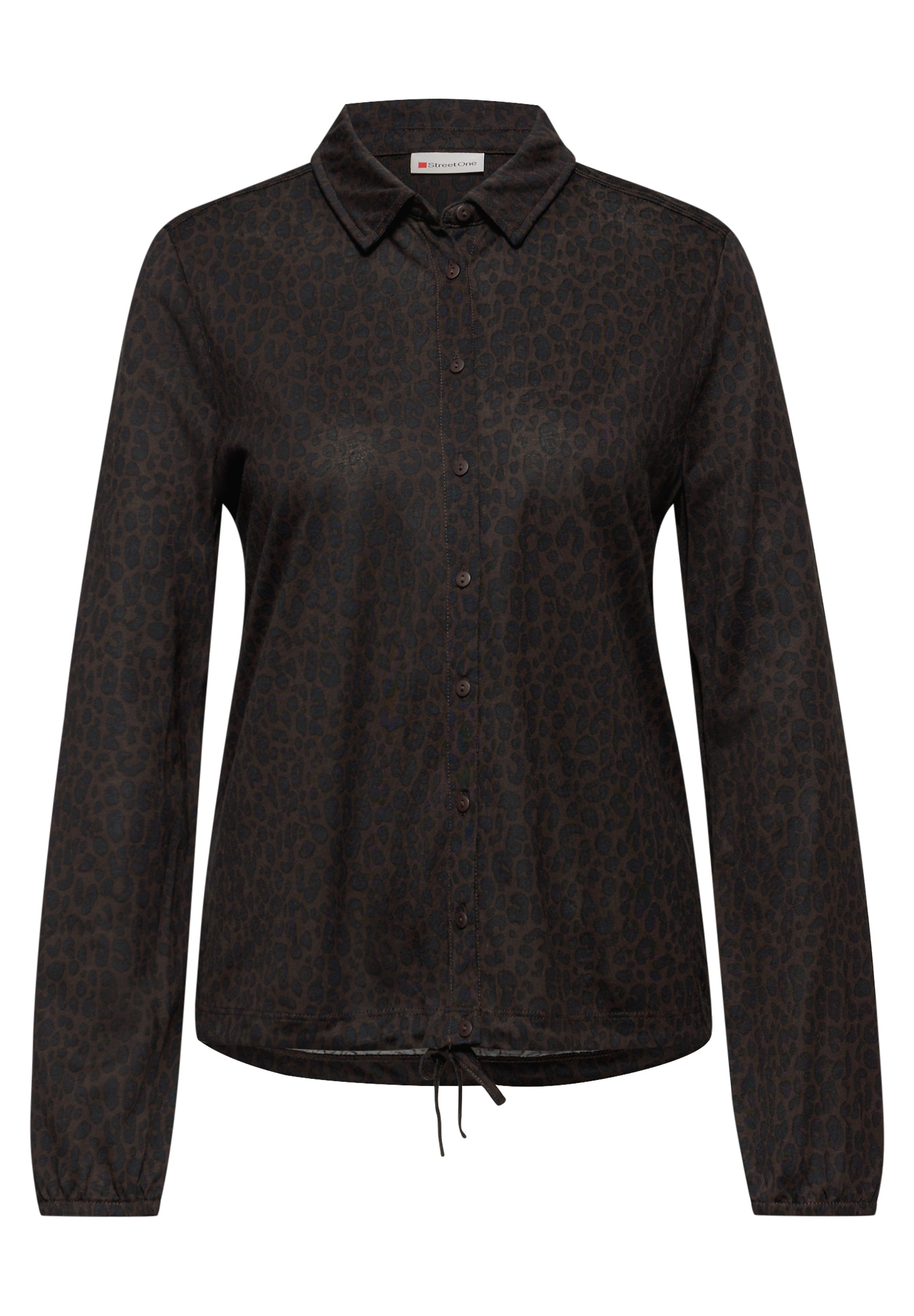 Street One Damen Tunika-Shirt Hemdkragen Leo-Print Modal Baumwolle