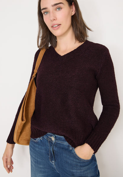 CECIL Damen Pullover Bouclé V-Ausschnitt Langarm