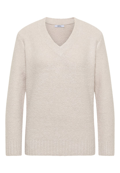 CECIL Damen Pullover Bouclé V-Ausschnitt Langarm