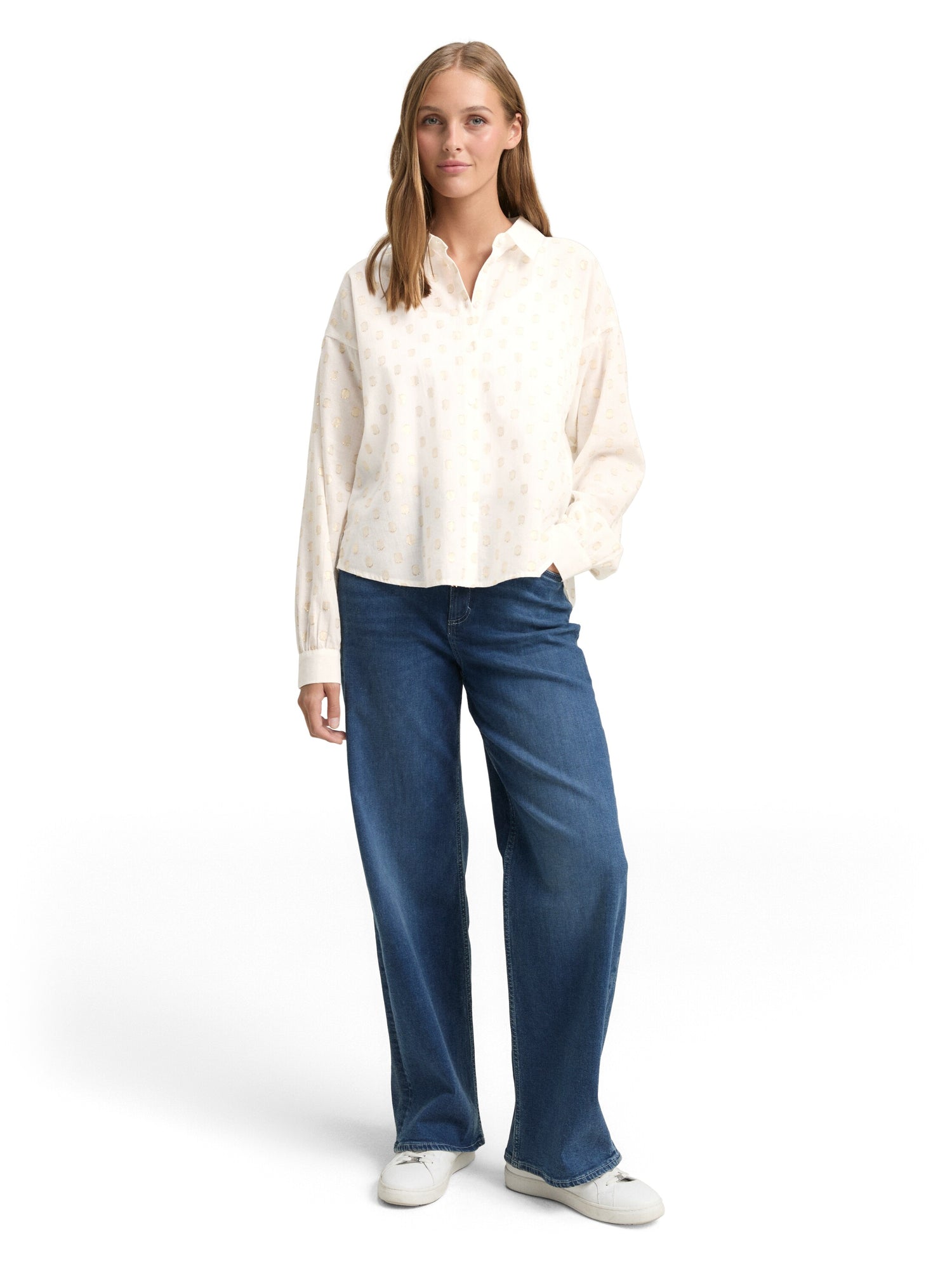 Tom Tailor Denim Female Hemdbluse gesticktes Punktemuster Glitzer Baumwolle