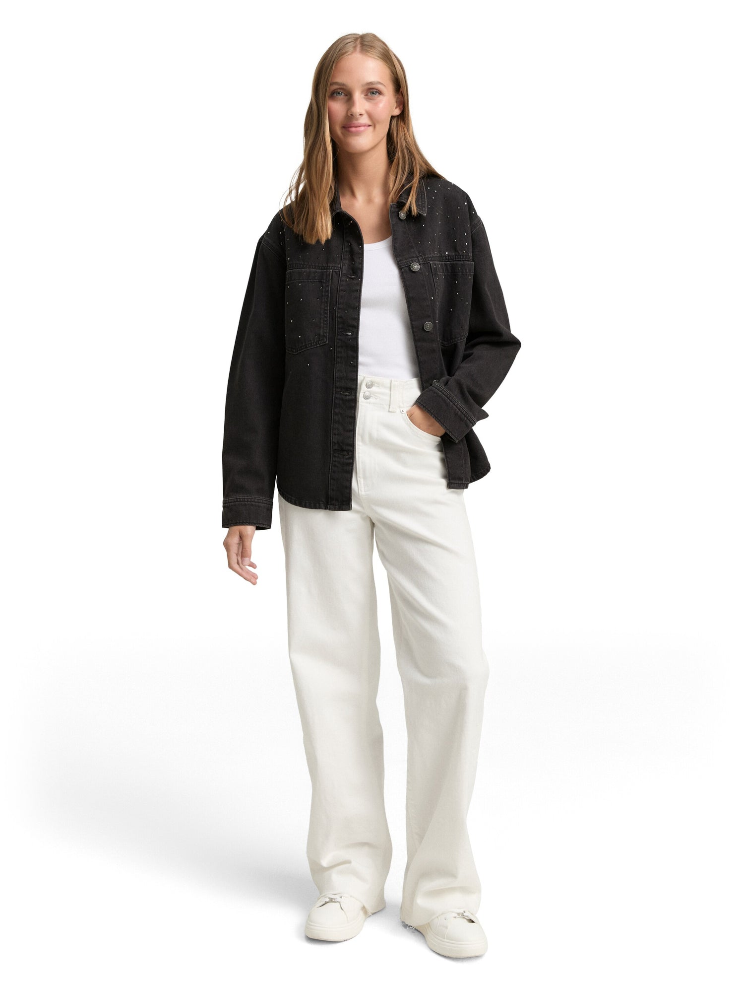 Tom Tailor Denim Female Jeansjacke mit Strasssteinen Baumwolle