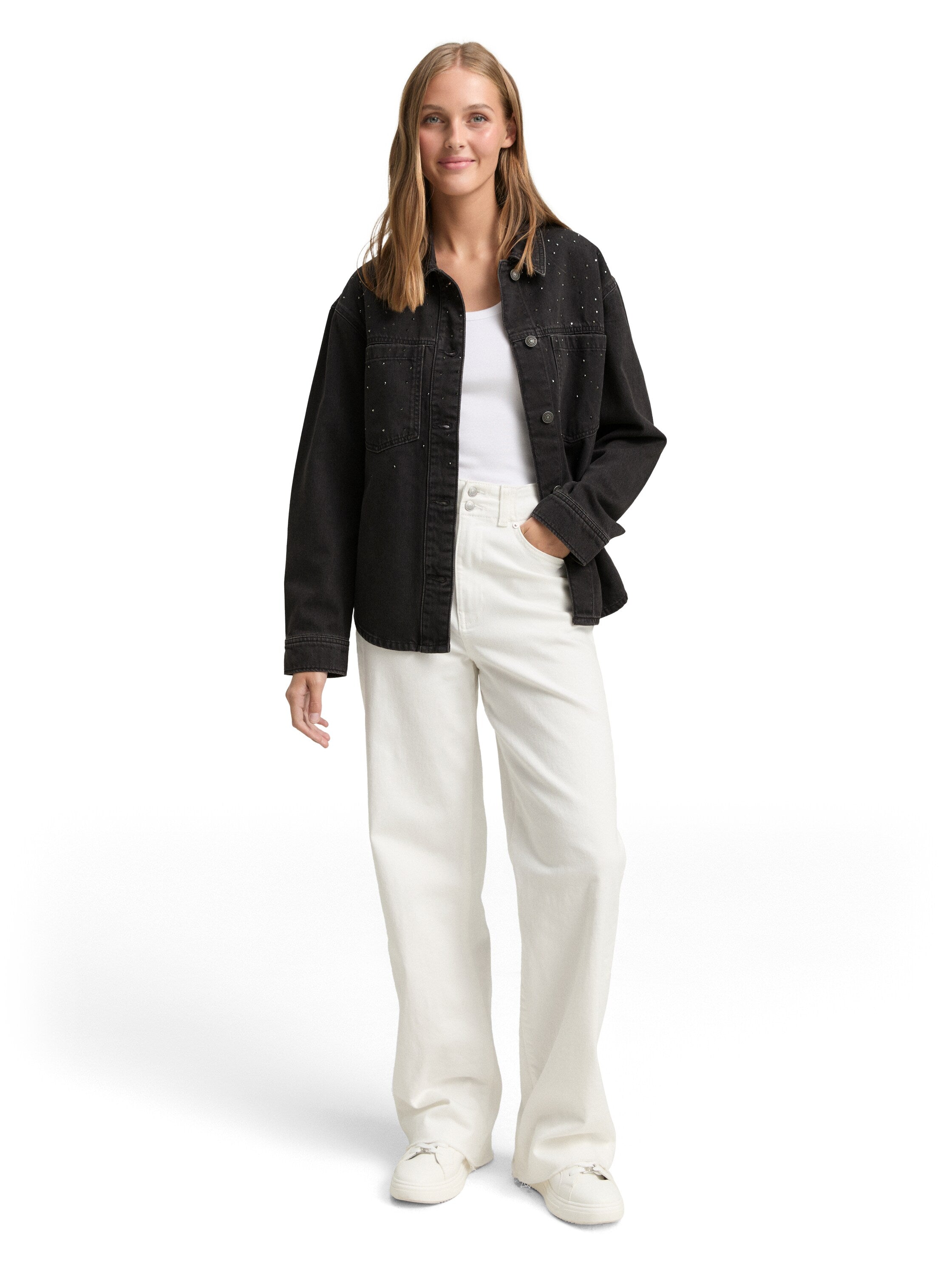 Tom Tailor Denim Female Jeansjacke mit Strasssteinen Baumwolle