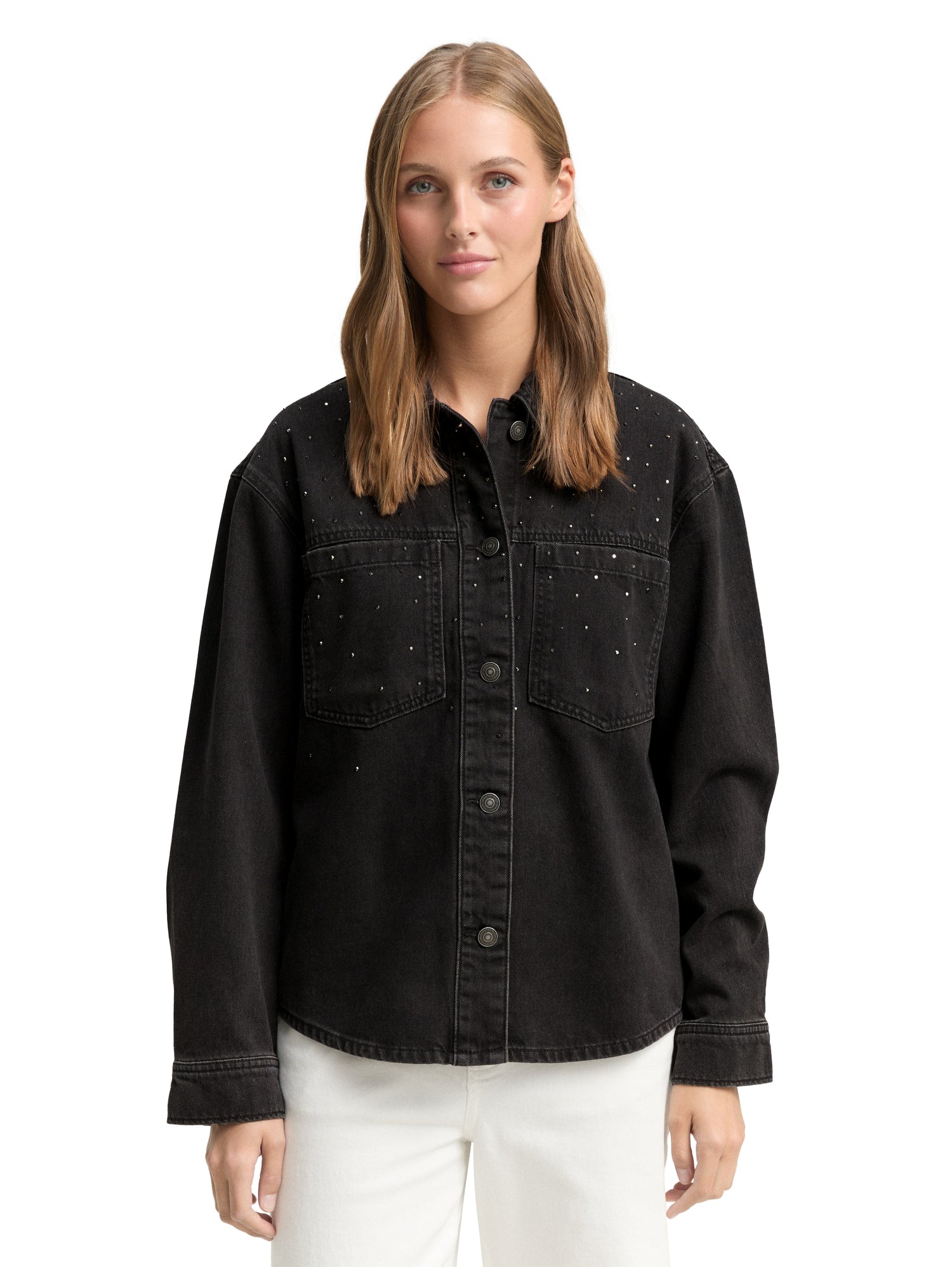 Tom Tailor Denim Female Jeansjacke mit Strasssteinen Baumwolle