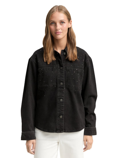 Tom Tailor Denim Female Jeansjacke mit Strasssteinen Baumwolle