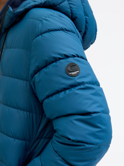 Steppjacke Herren Kapuze mit Kordelzug Langarm Elastische Bündchen Reißverschluss Abzeichen