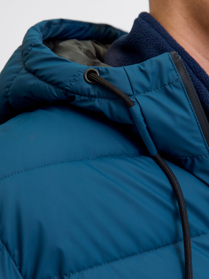 Steppjacke Herren Kapuze mit Kordelzug Langarm Elastische Bündchen Reißverschluss Abzeichen