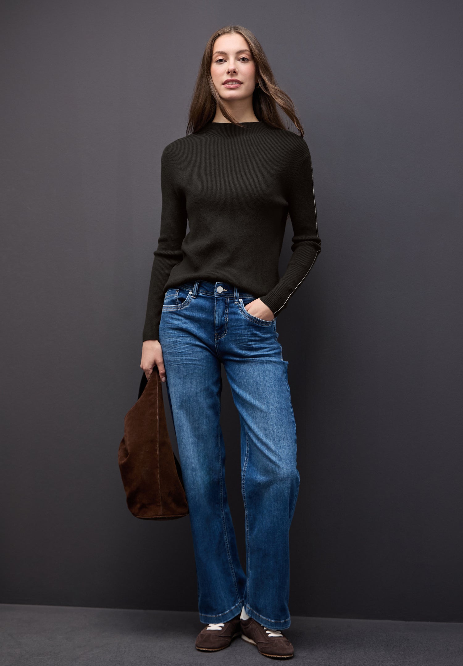 Street One Damen Strickpullover Turtleneck Langarm Tapedetails Angenehmer Tragekomfort