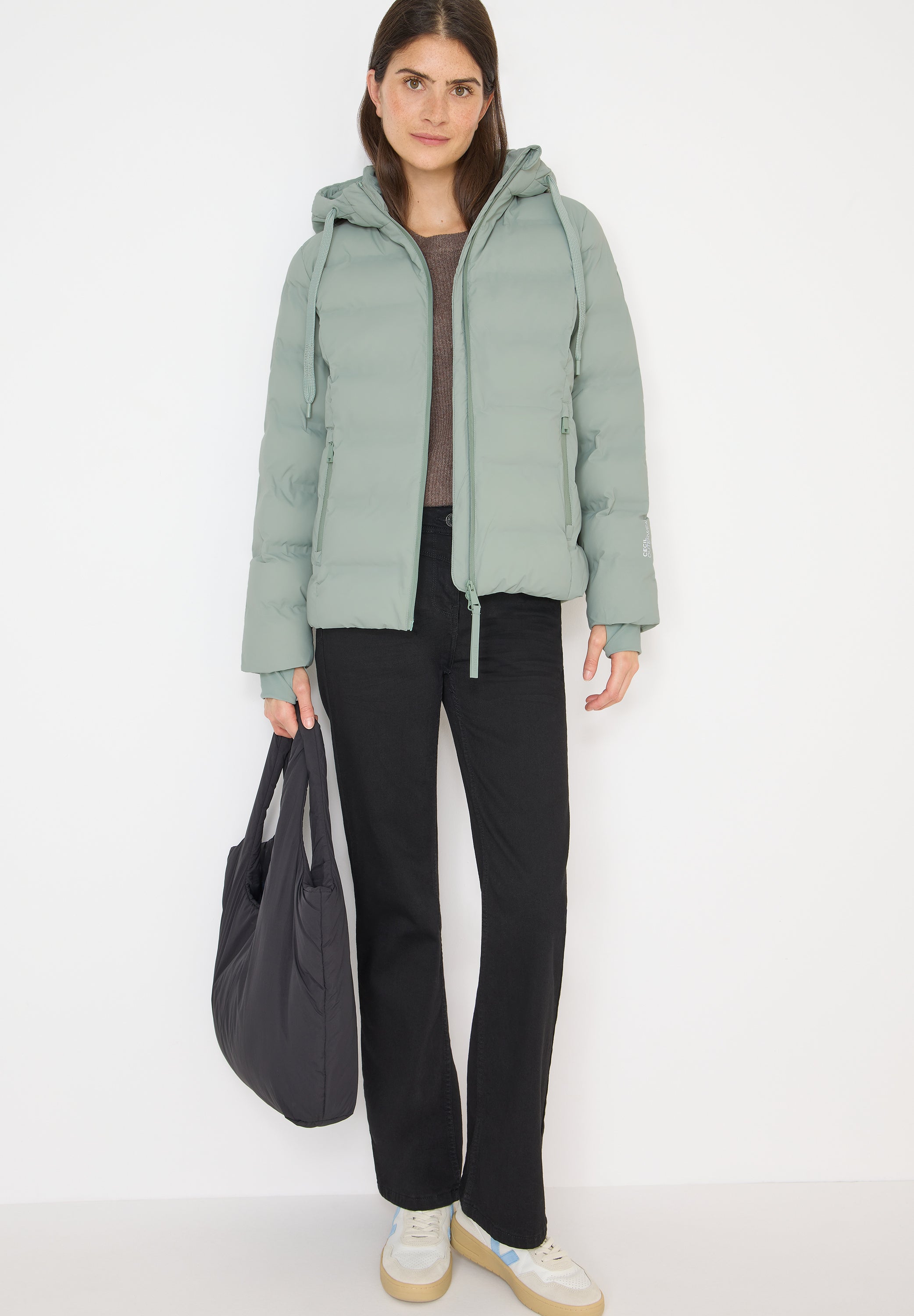 CECIL Damen Jacke Kapuze Lange Ärmel Daumenloch Zipper Taschen Nylon Polyester