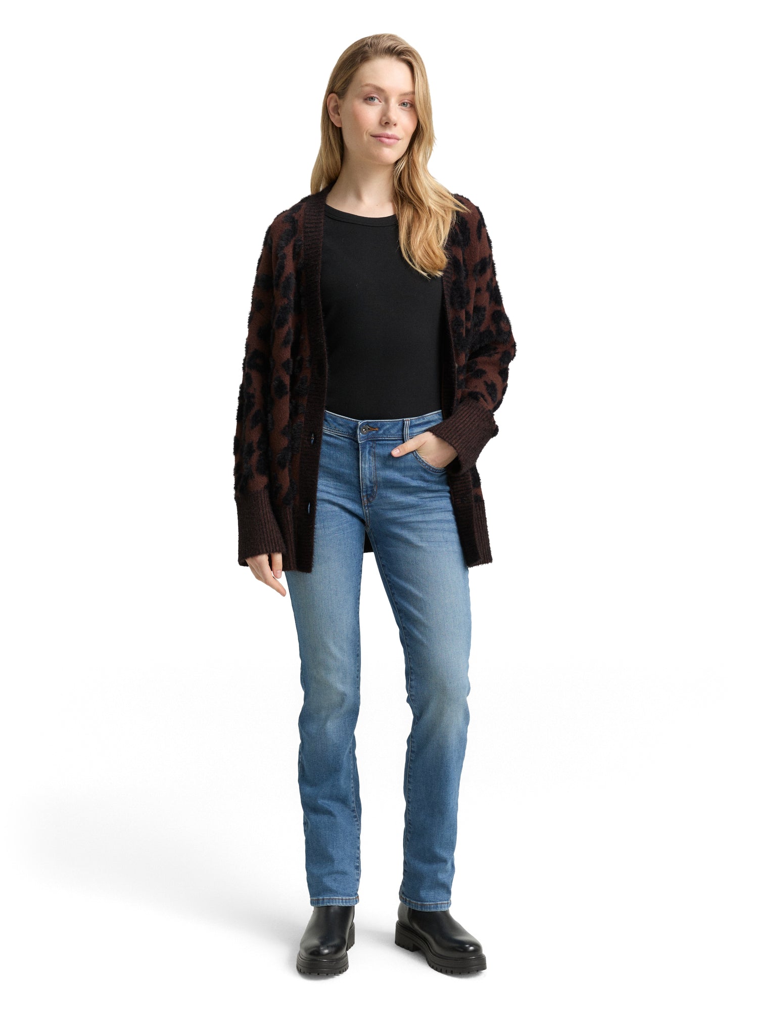 Oversize Damen Strickjacke V-Ausschnitt Federgarn