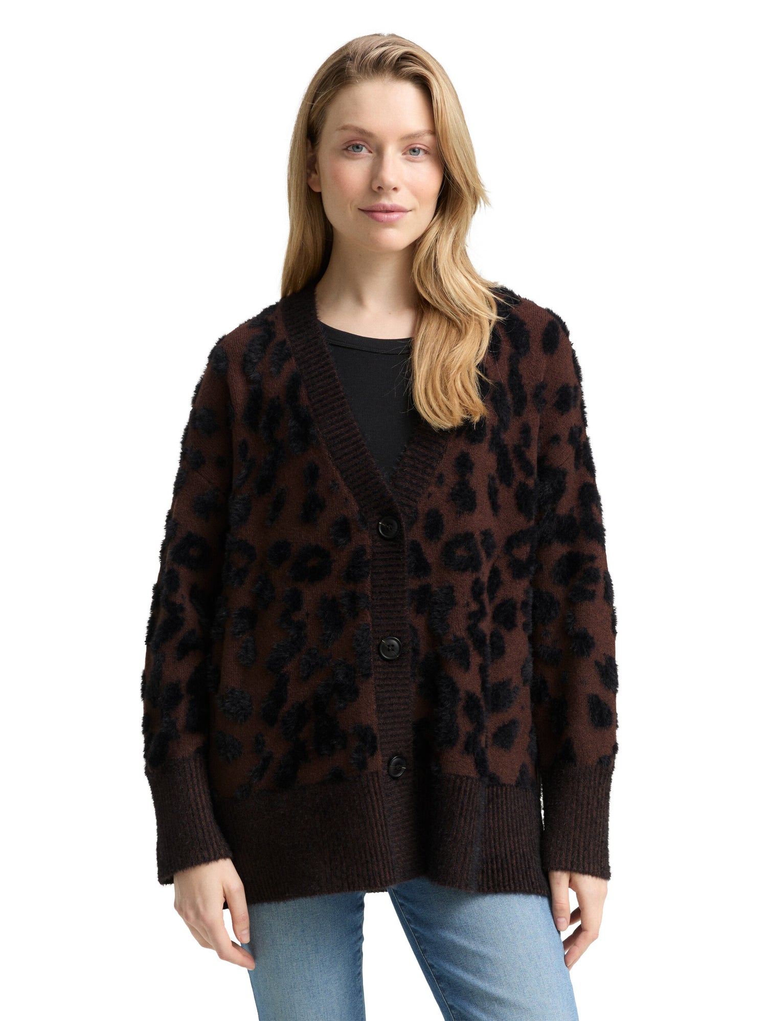 Oversize Damen Strickjacke V-Ausschnitt Federgarn