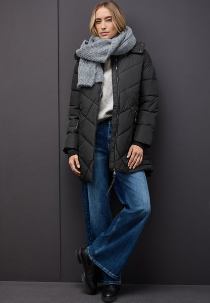 Street One Damen Steppjacke Abnehmbare Kapuze Zipper-Taschen Modisches Steppmuster