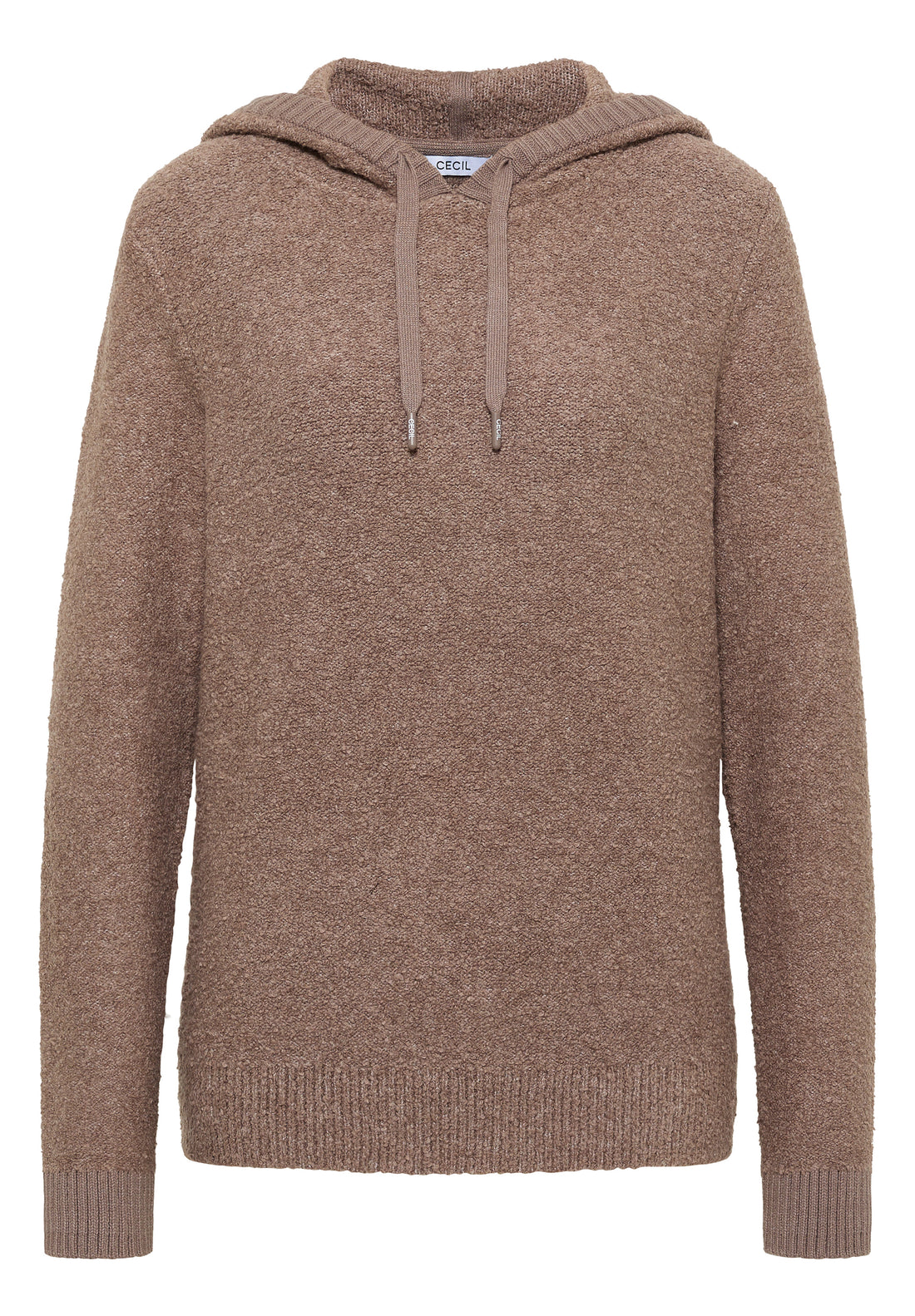 CECIL Damen Pullover Kapuze mit Tunnelzug Bouclé Strick
