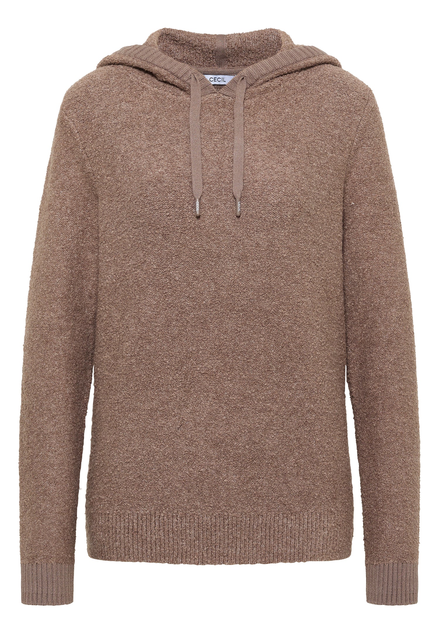 CECIL Damen Pullover Kapuze mit Tunnelzug Bouclé Strick