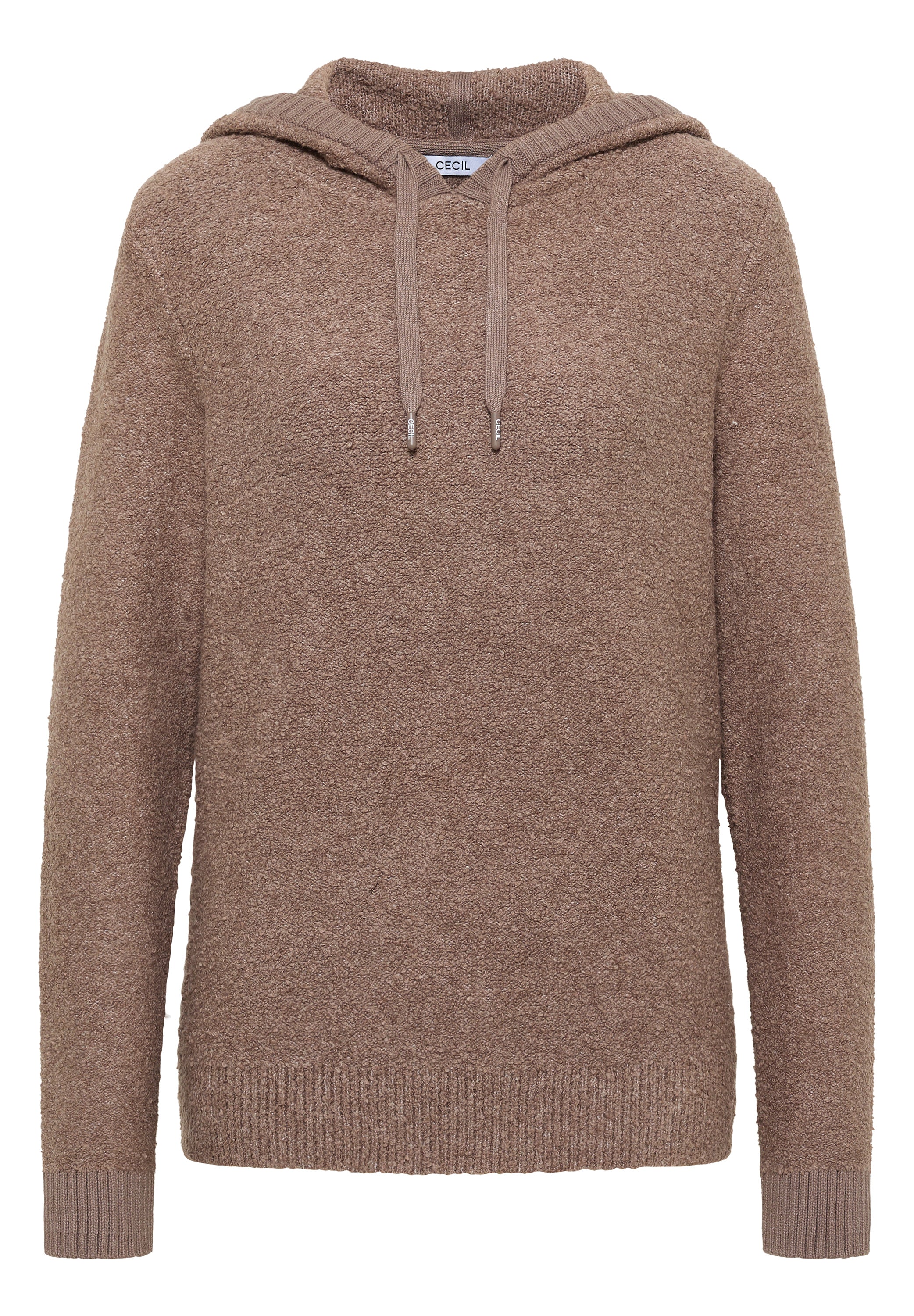 CECIL Damen Pullover Kapuze mit Tunnelzug Bouclé Strick