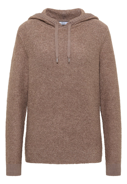 CECIL Damen Pullover Kapuze mit Tunnelzug Bouclé Strick