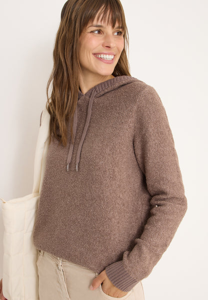 CECIL Damen Pullover Kapuze mit Tunnelzug Bouclé Strick