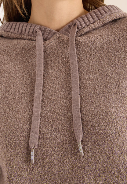 CECIL Damen Pullover Kapuze mit Tunnelzug Bouclé Strick