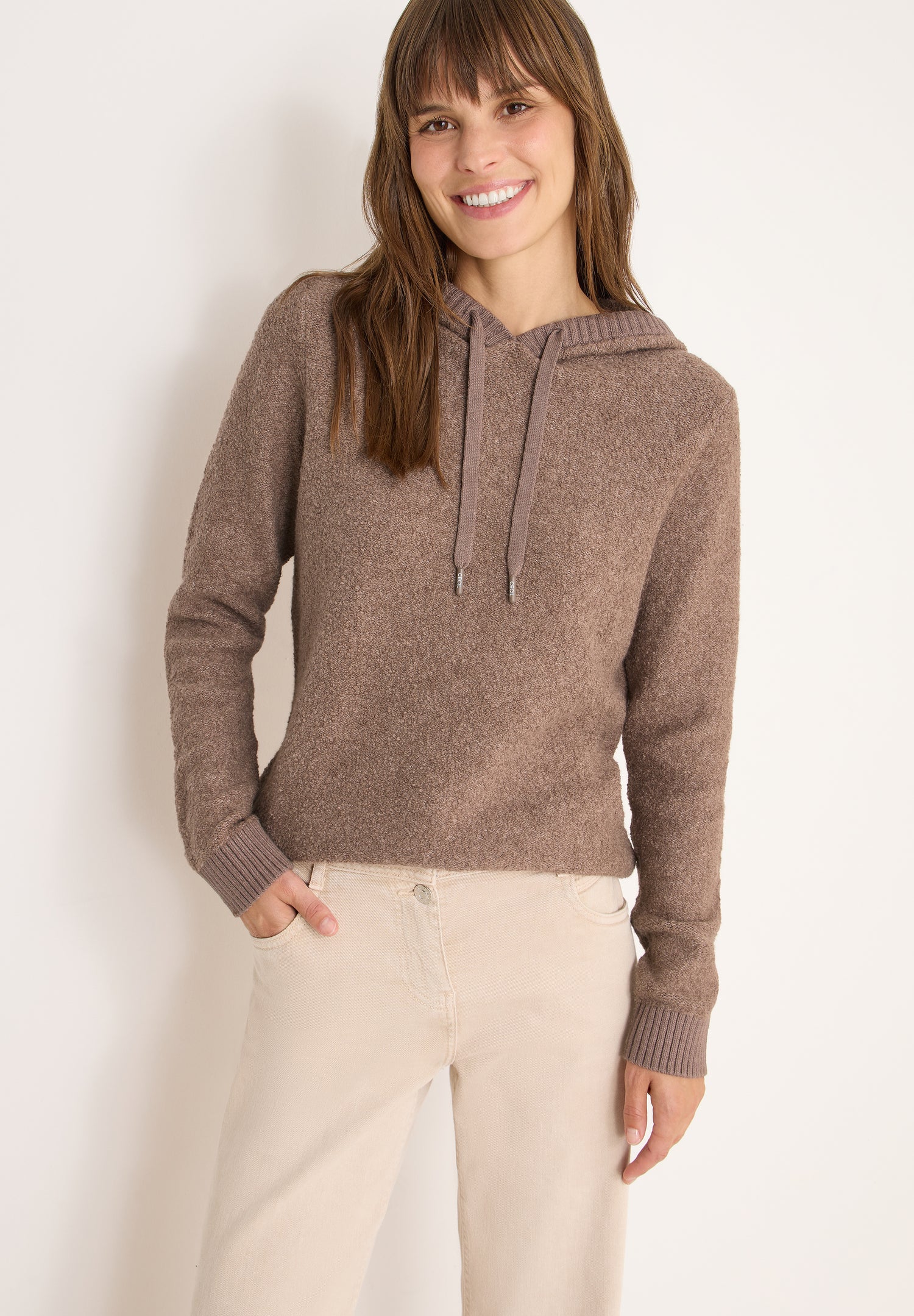 CECIL Damen Pullover Kapuze mit Tunnelzug Bouclé Strick