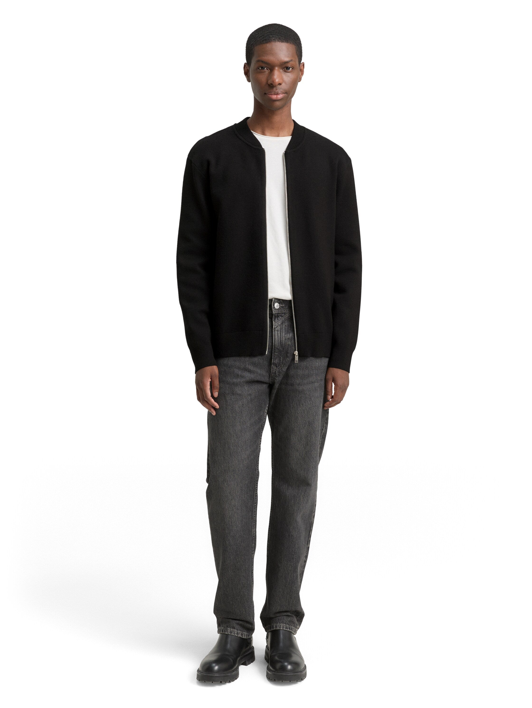 Tom Tailor Denim Male Erwachsene Strickjacke im Bomber-Style mit Rippbündchen