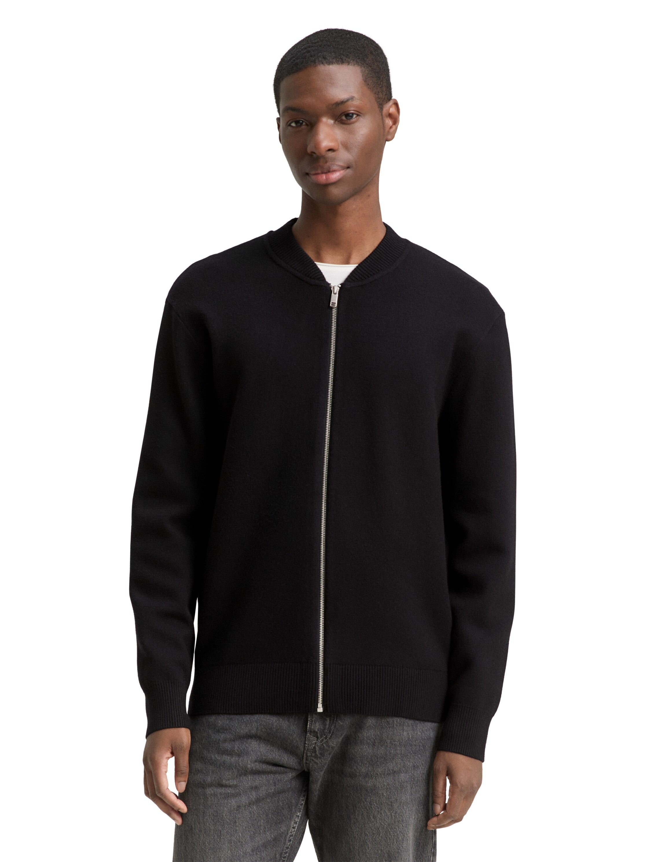 Tom Tailor Denim Male Erwachsene Strickjacke im Bomber-Style mit Rippbündchen