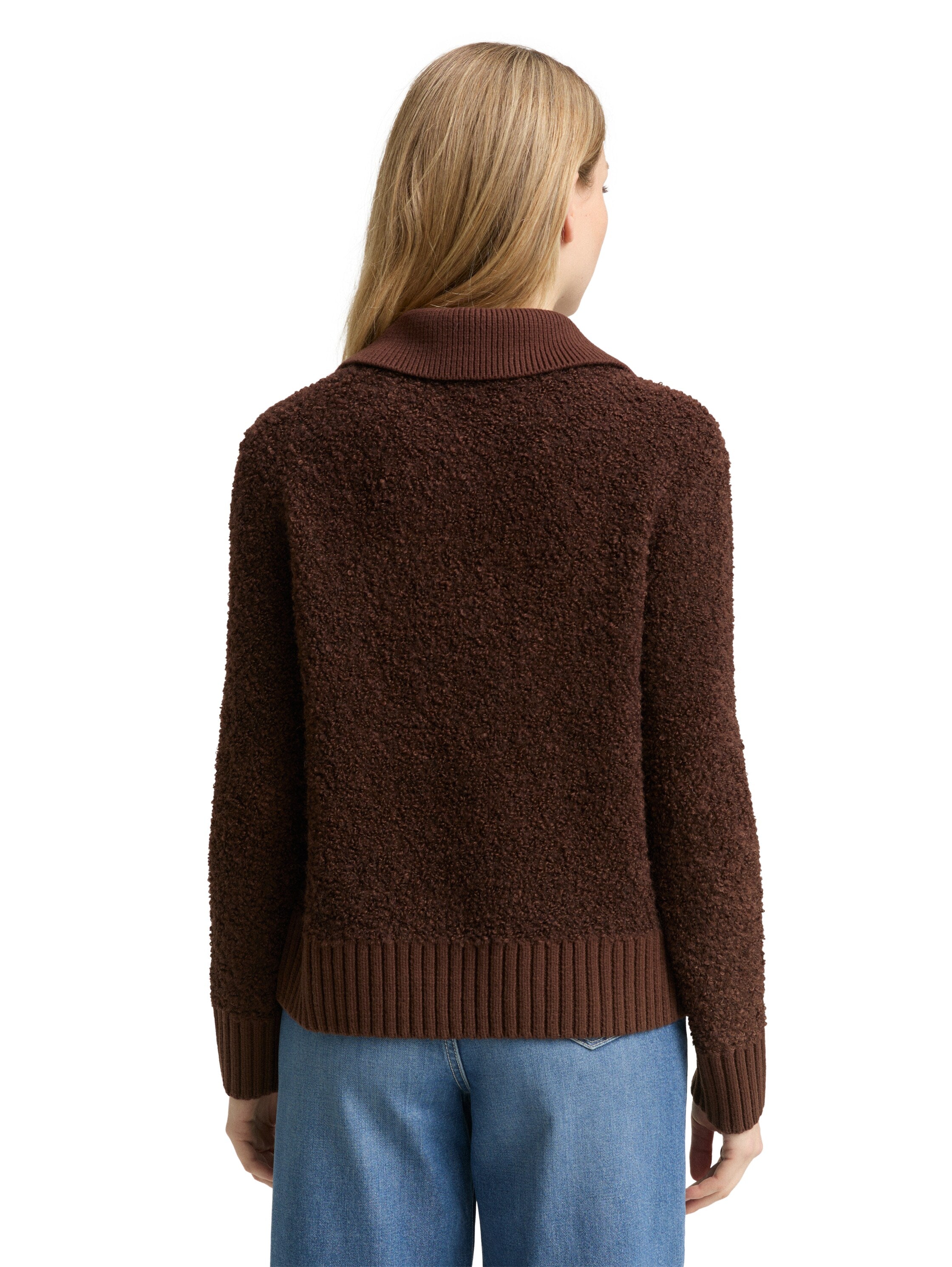 Bouclé Troyer-Pullover Damen Strick V-Ausschnitt