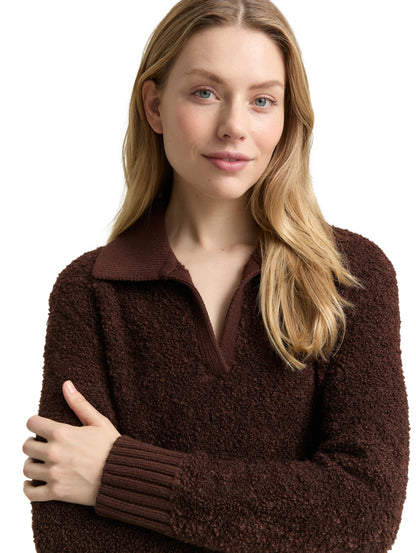 Bouclé Troyer-Pullover Damen Strick V-Ausschnitt
